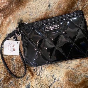 Black patent leather coach wristlet